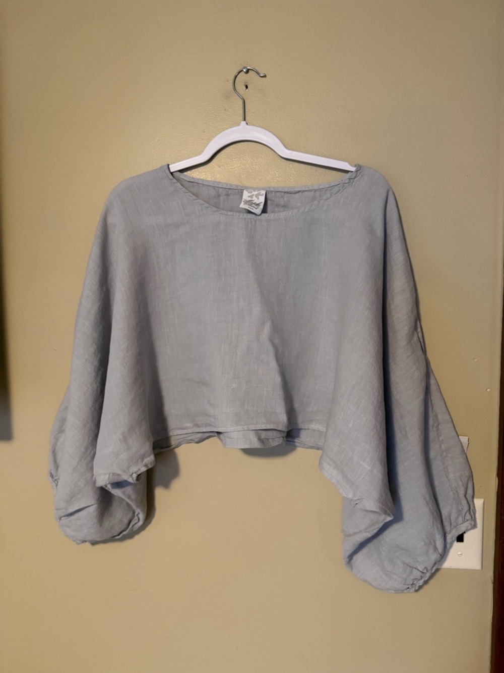 Match Point Linen Light Gray Balloon Crop Top - Picture 2 of 8
